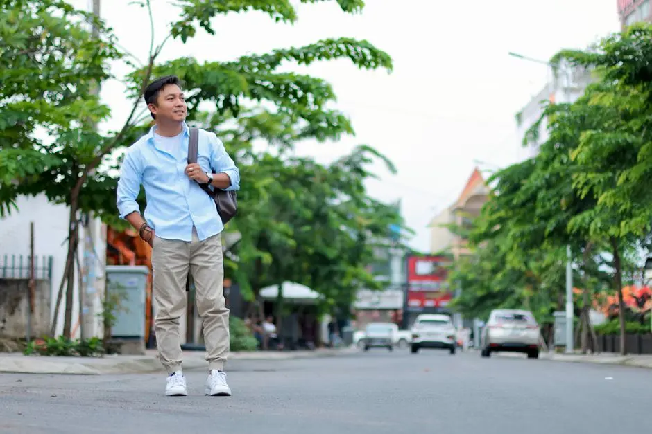 Gaya busana kasual dengan kemeja terbuka, kaus polos, dan celana potongan lurus